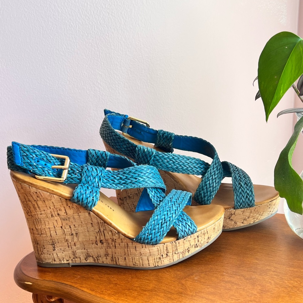 GAP Blue Braided Platform Cork Wedge Sandals